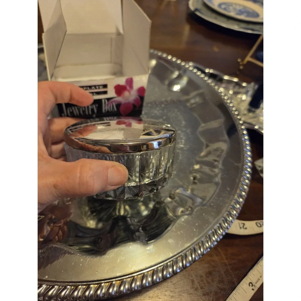 vintage silverplate and crystal trinket box,